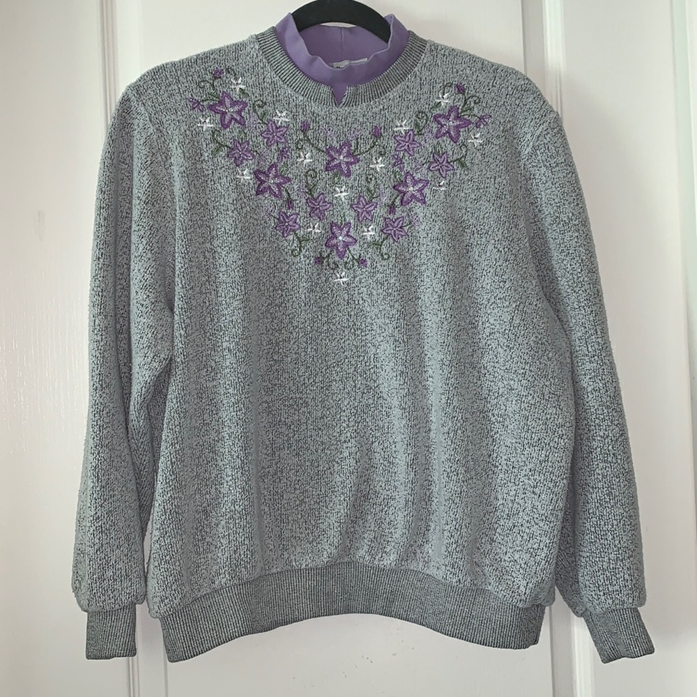Bon Worth gray and lavender sweater vintage